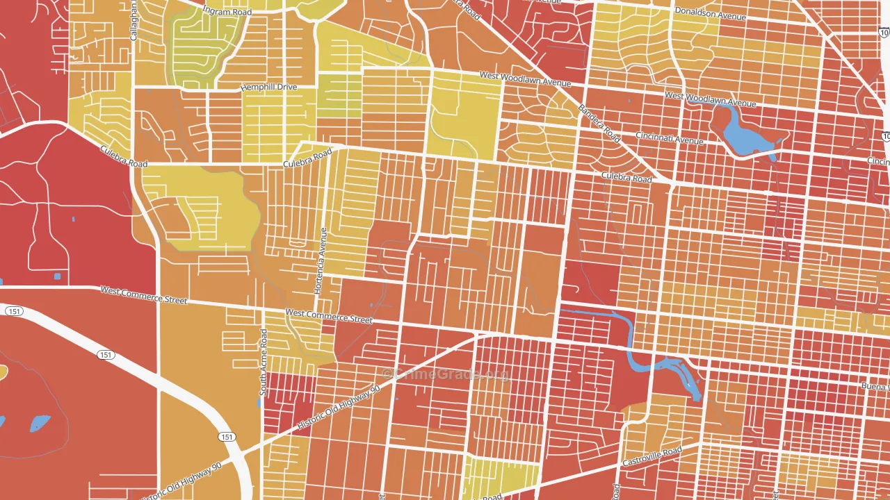 Memorial Heights, San Antonio, TX Map of Vandalism Rates