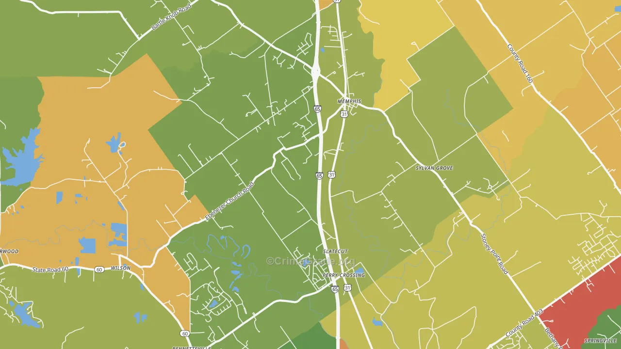 Memphis, IN Map of Vandalism Rates