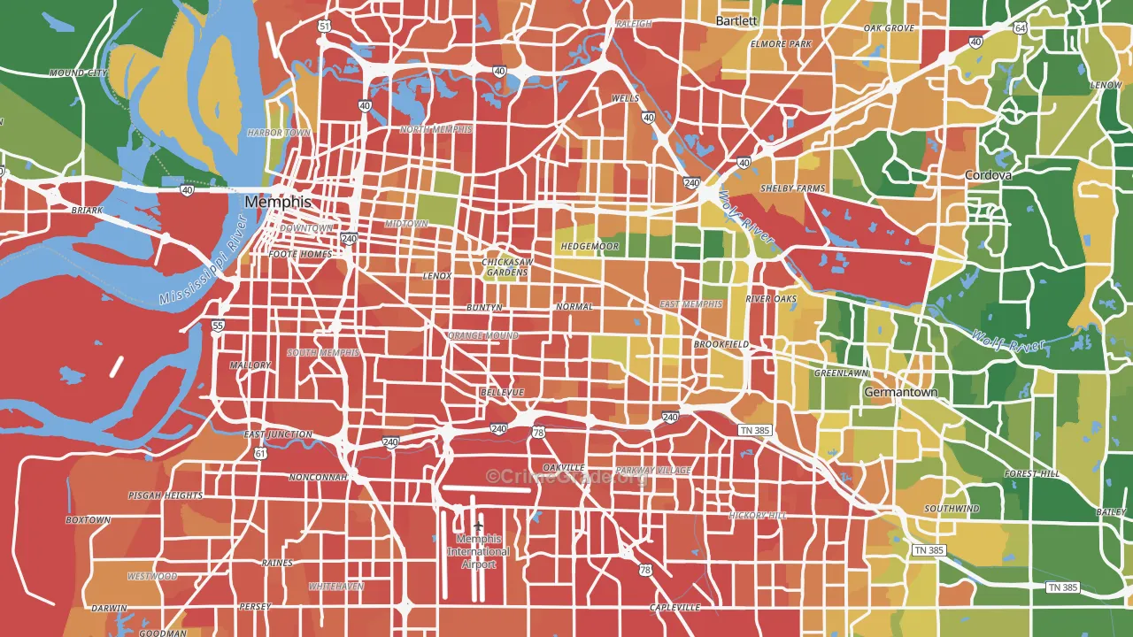Memphis, TN Map of Vandalism Rates