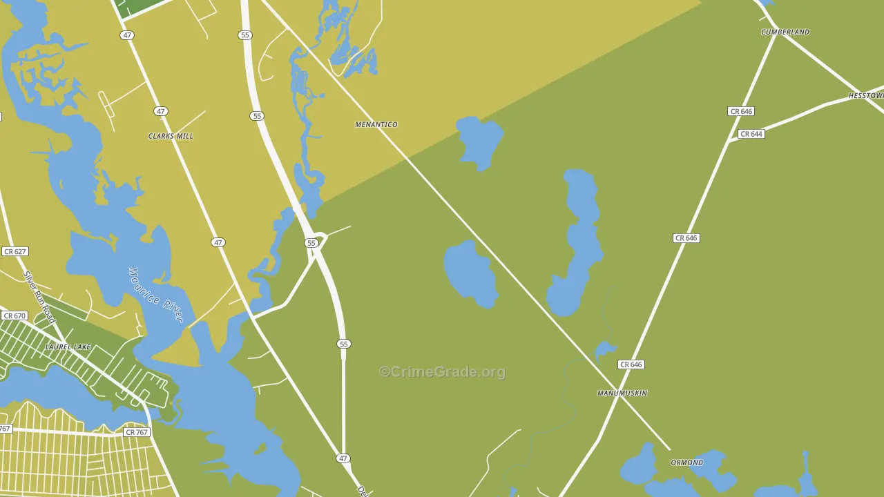 Menantico, NJ Map of Vandalism Rates