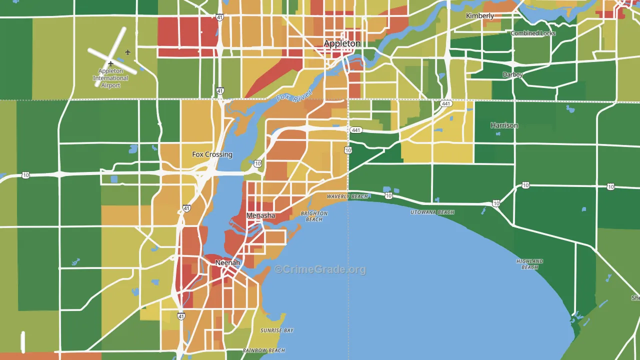 Menasha, WI Map of Vandalism Rates