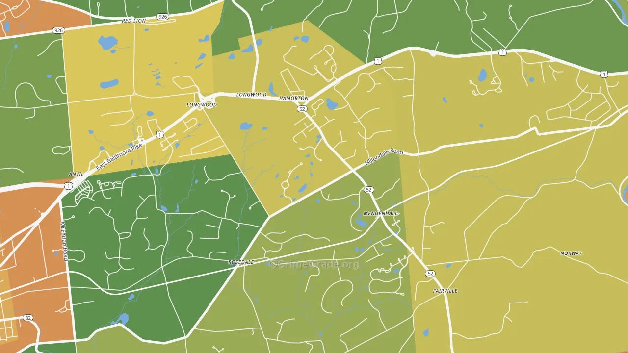 Mendenhall, PA Map of Vandalism Rates