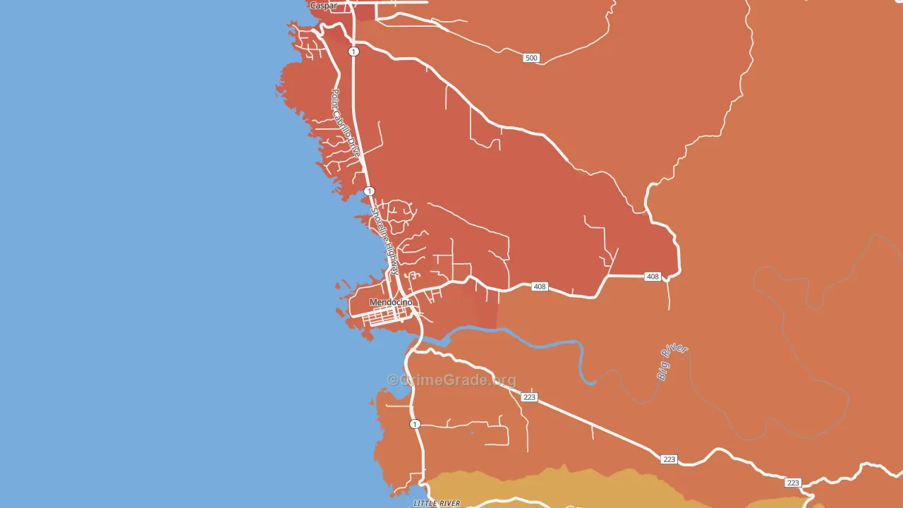 Mendocino, CA Map of Vandalism Rates