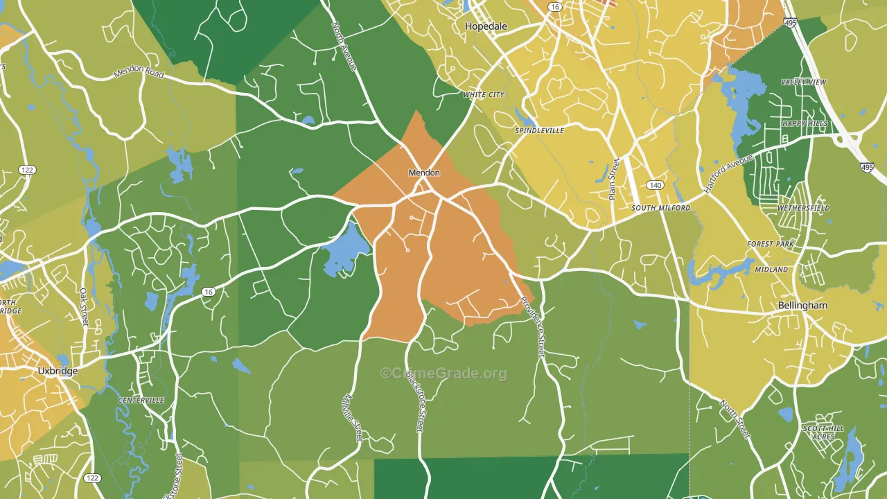 Mendon, MA Map of Vandalism Rates