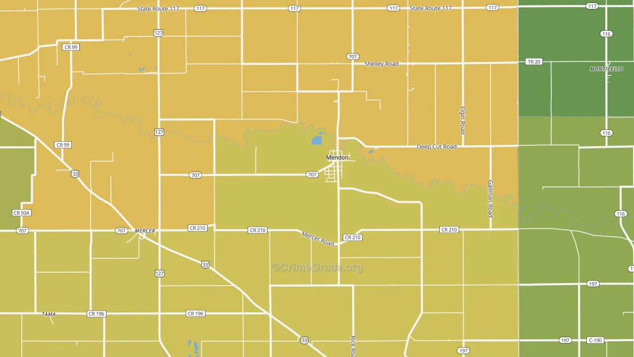 Mendon, OH Map of Vandalism Rates