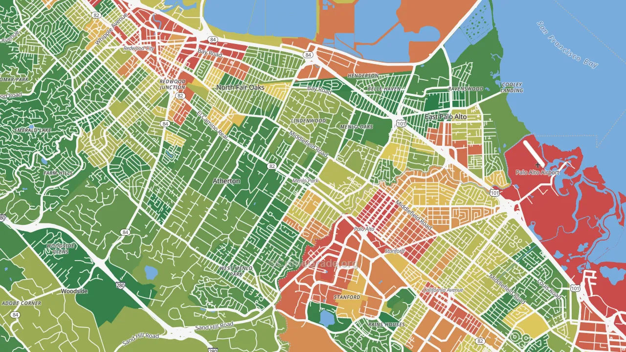 Menlo Park, CA Map of Vandalism Rates