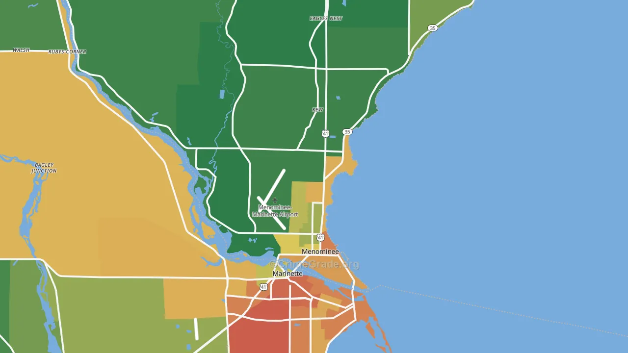 Menominee, MI Map of Vandalism Rates