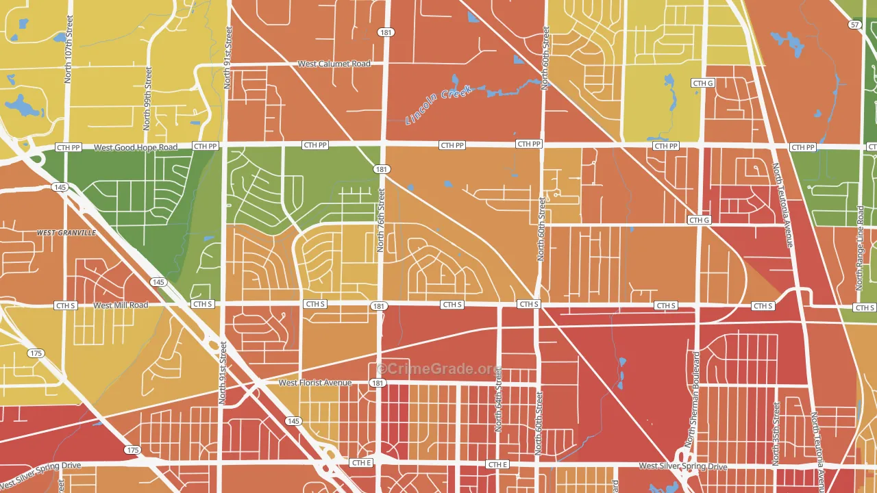 Menomonee River Hills East, Milwaukee, WI Map of Vandalism Rates