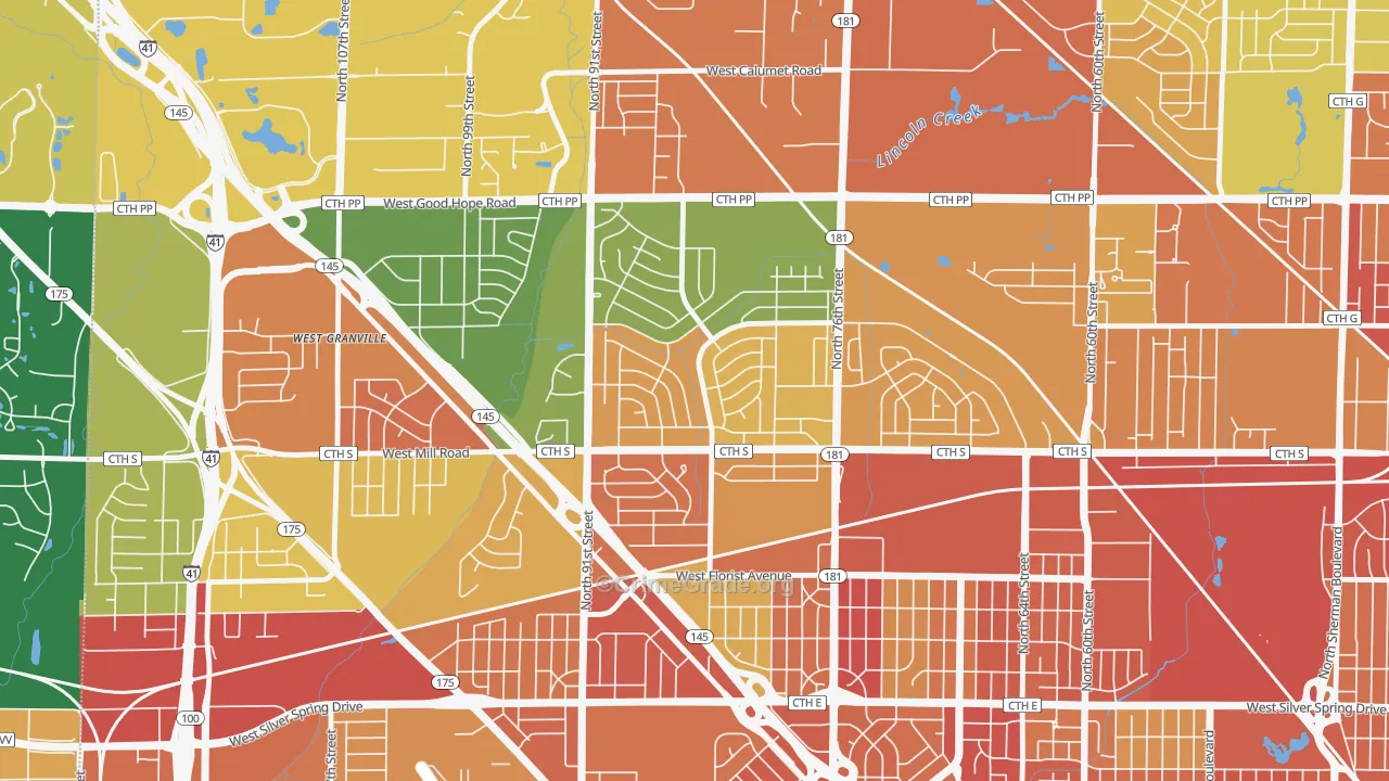 Menomonee River Hills, Milwaukee, WI Map of Vandalism Rates