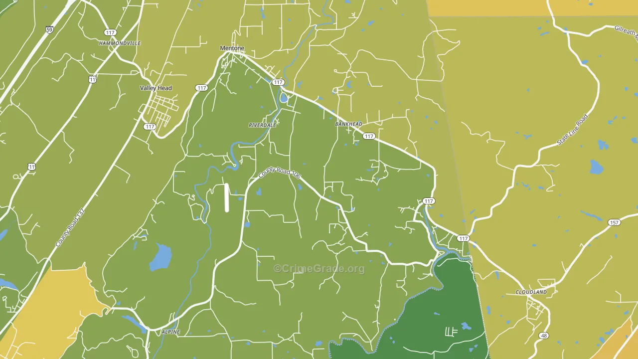 Mentone, AL Map of Vandalism Rates