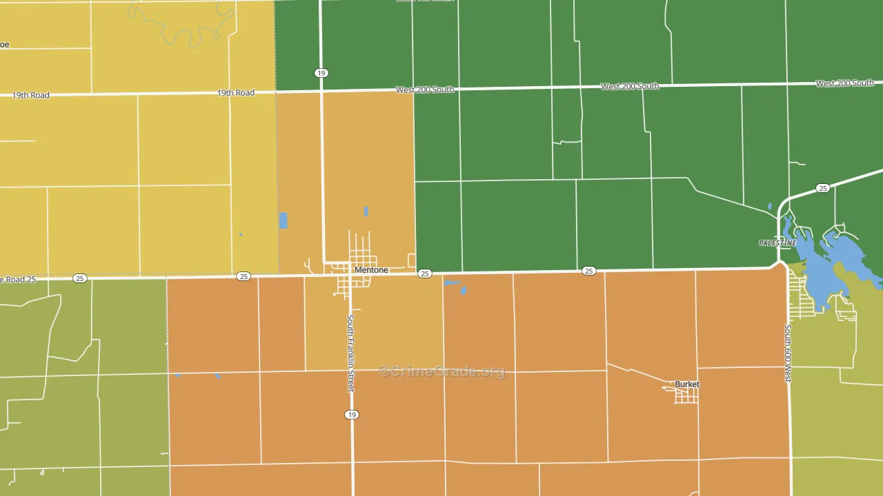 Mentone, IN Map of Vandalism Rates