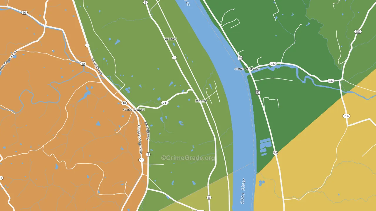 Mentor, KY Map of Vandalism Rates