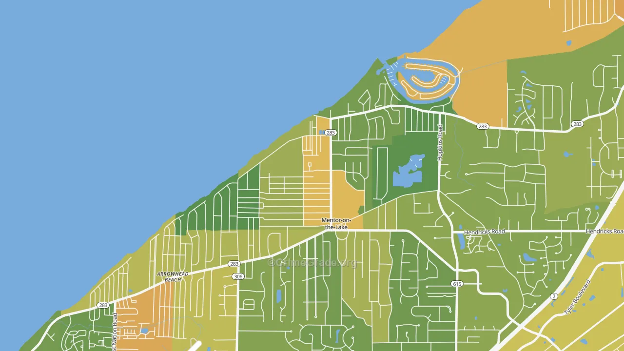 Mentor-on-the-Lake, OH Map of Vandalism Rates