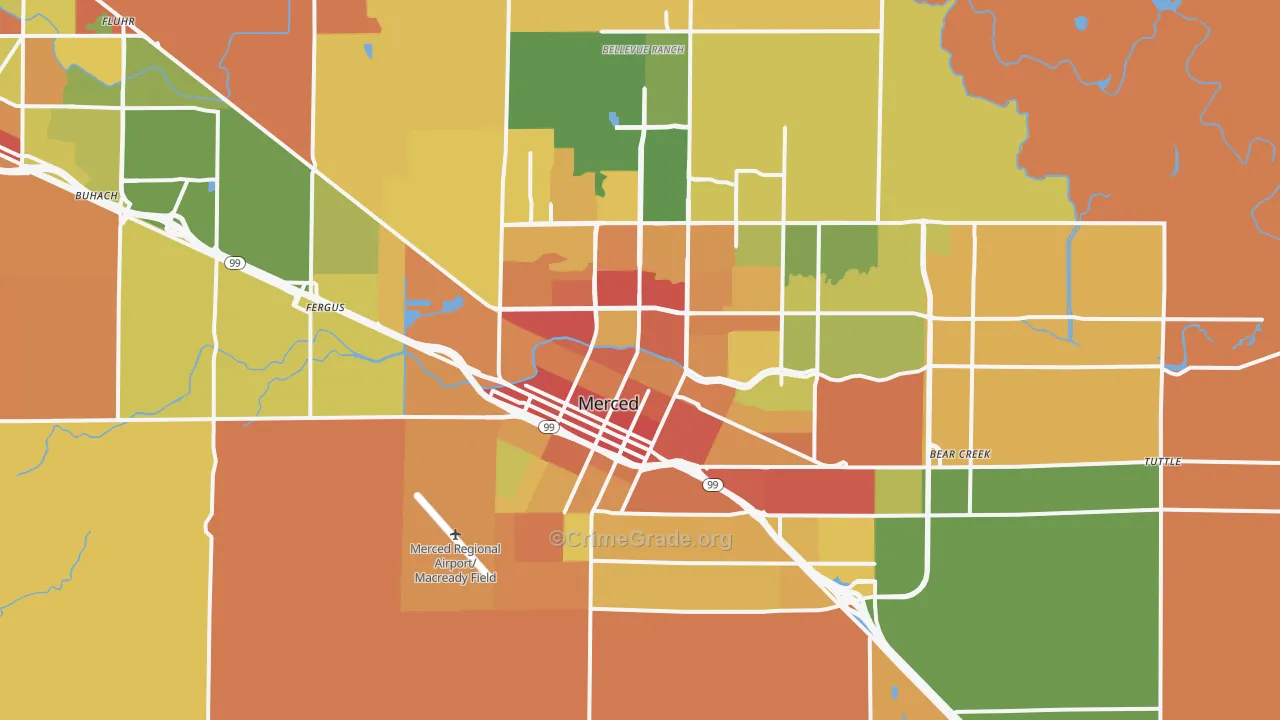 Merced, CA Map of Vandalism Rates