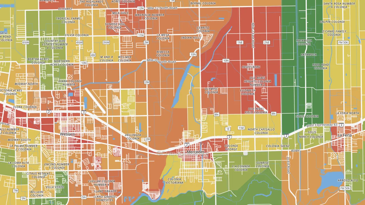 Mercedes, TX Map of Vandalism Rates