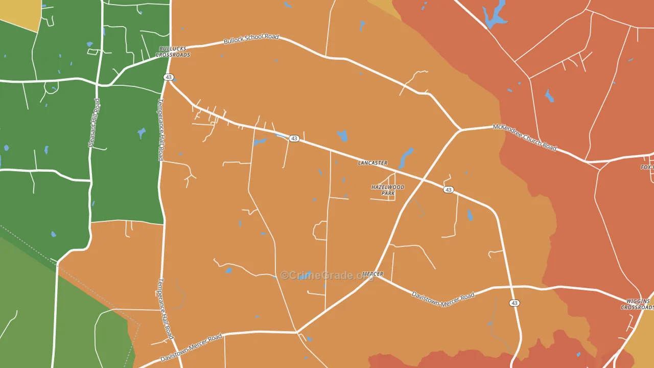 Mercer, NC Map of Vandalism Rates