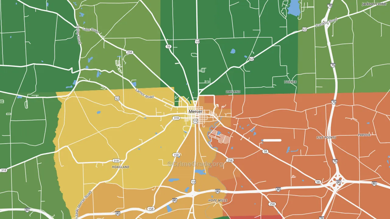 Mercer, PA Map of Vandalism Rates