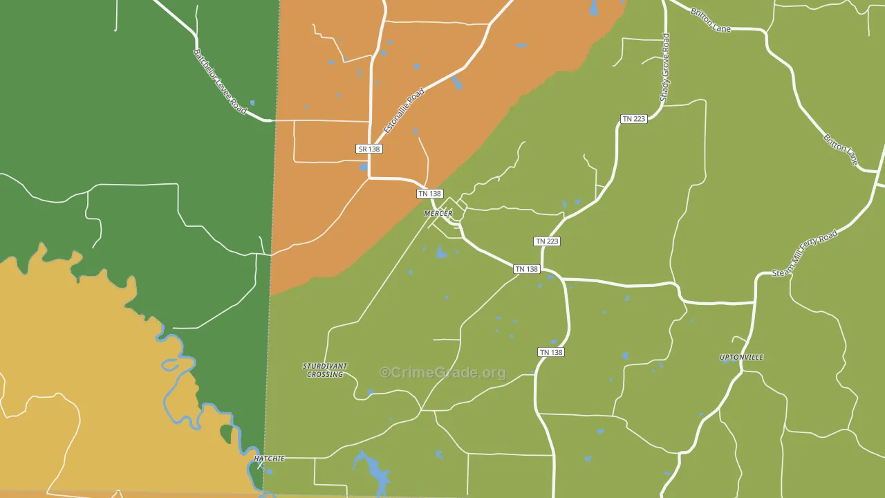 Mercer, TN Map of Vandalism Rates
