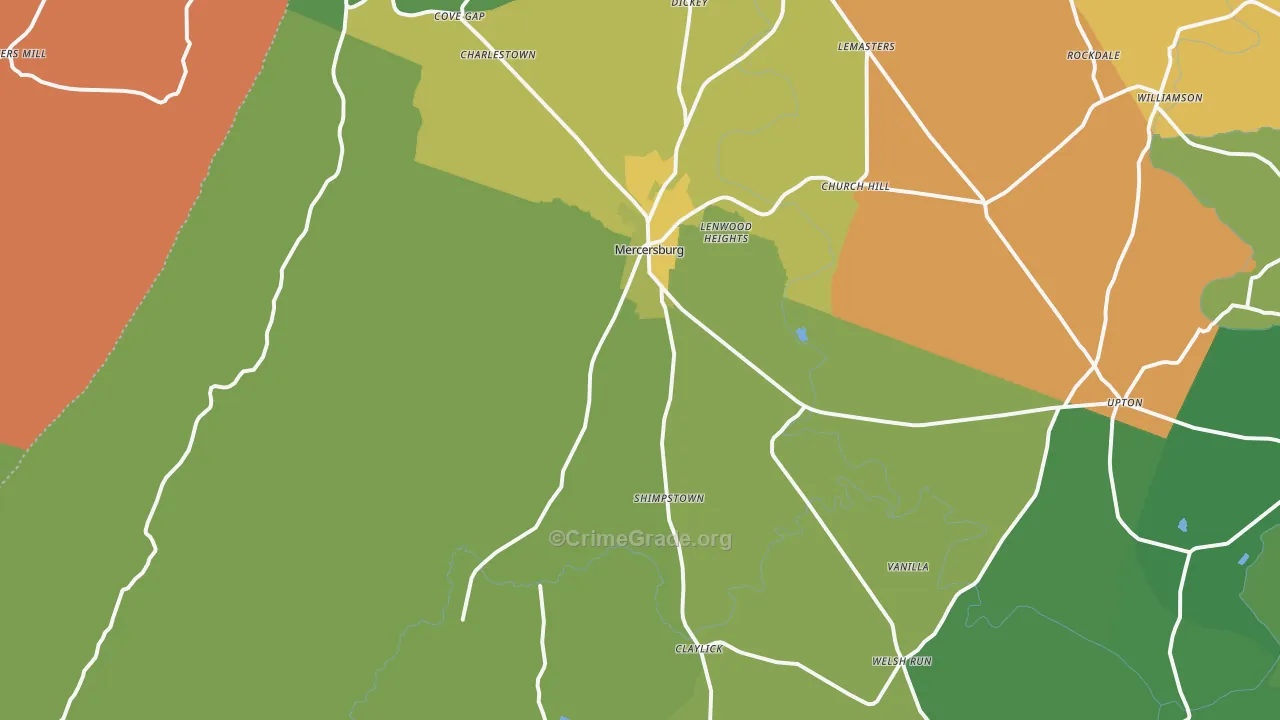 Mercersburg, PA Map of Vandalism Rates