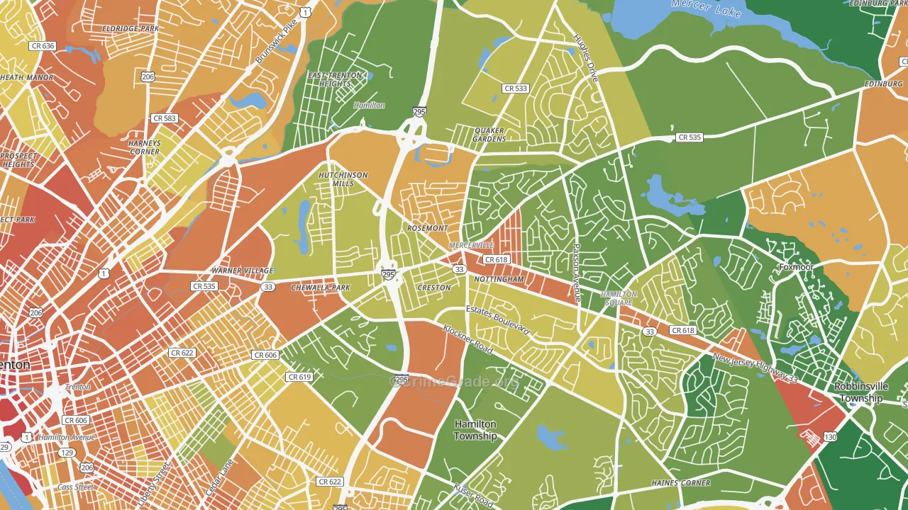 Mercerville, NJ Map of Vandalism Rates