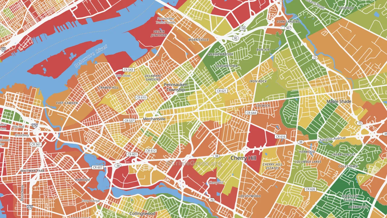 Merchantville, NJ Map of Vandalism Rates