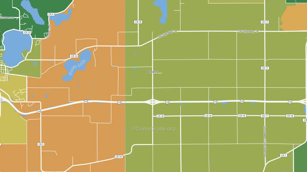 Meriden, MN Map of Vandalism Rates