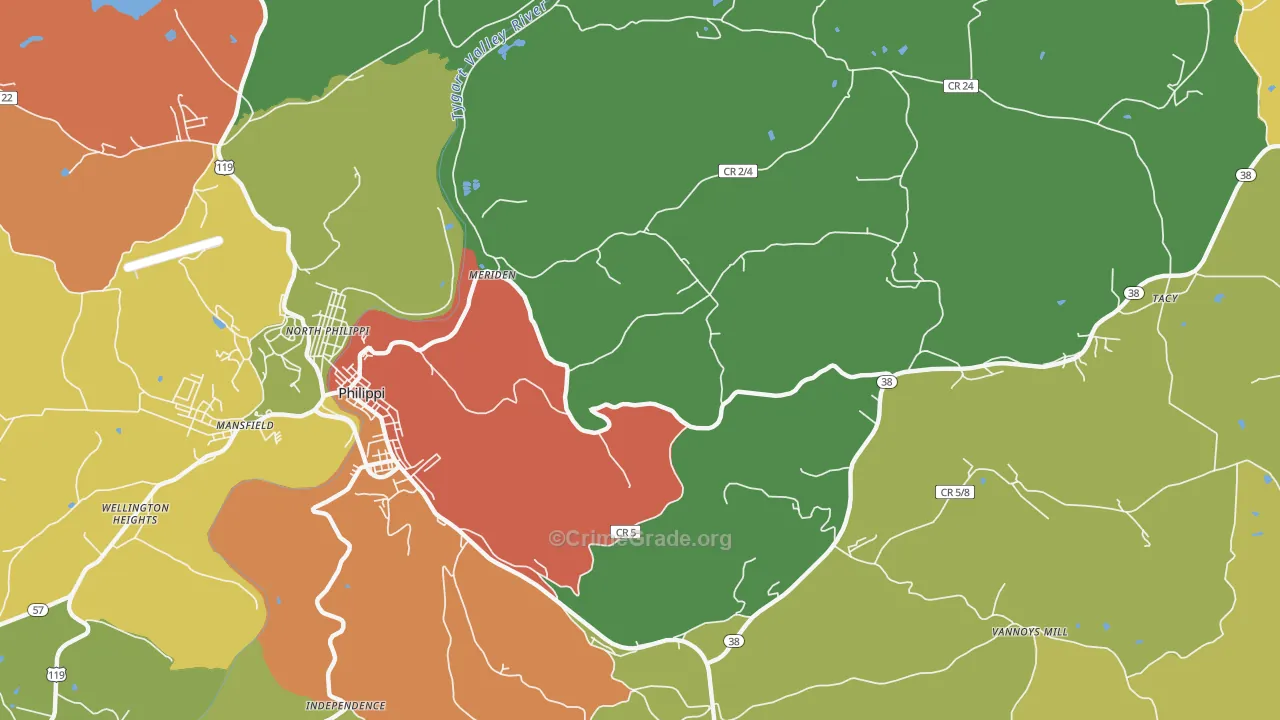 Meriden, WV Map of Vandalism Rates