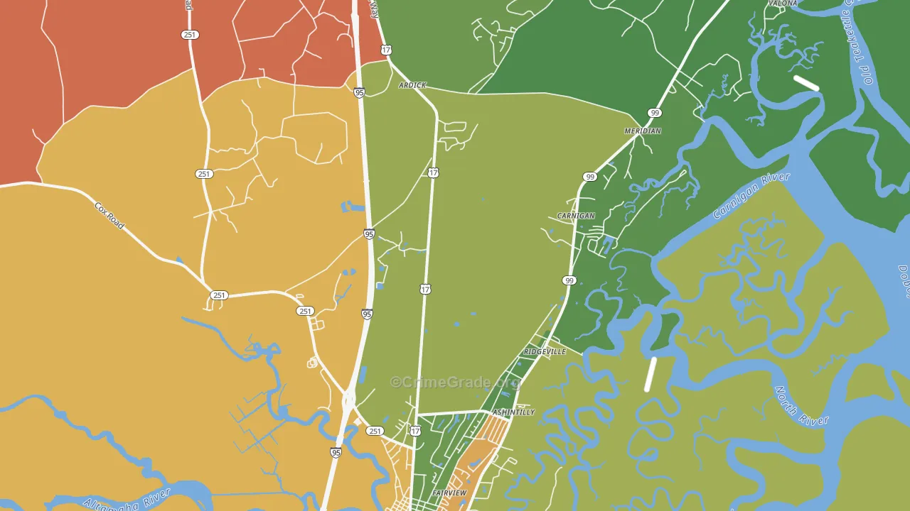 Meridian, GA Map of Vandalism Rates