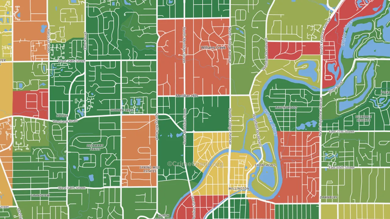 Meridian Hills, IN Map of Vandalism Rates