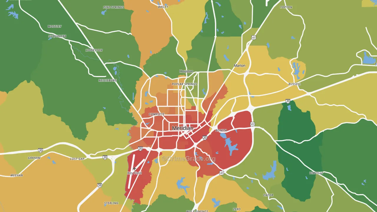 Meridian, MS Map of Vandalism Rates