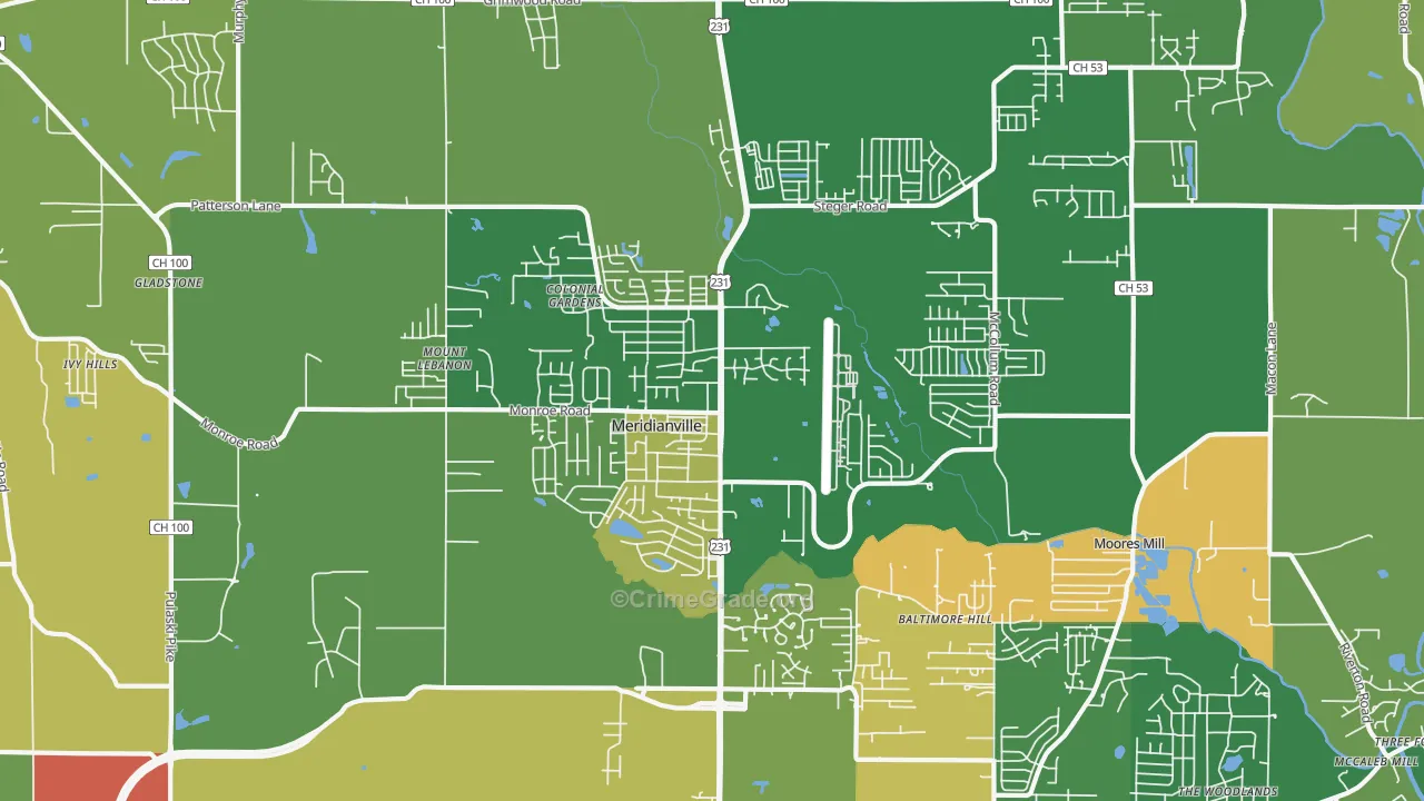 Meridianville, AL Map of Vandalism Rates