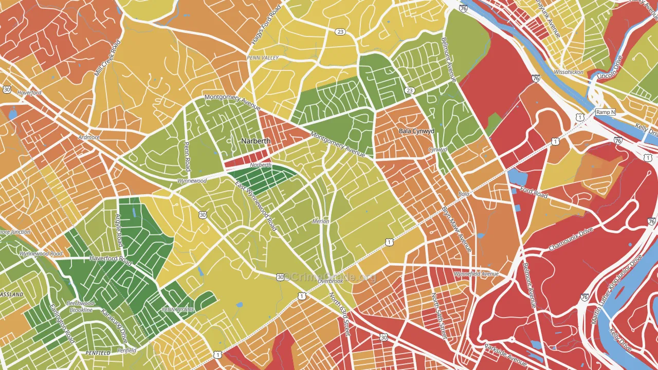 Merion Station, PA Map of Vandalism Rates