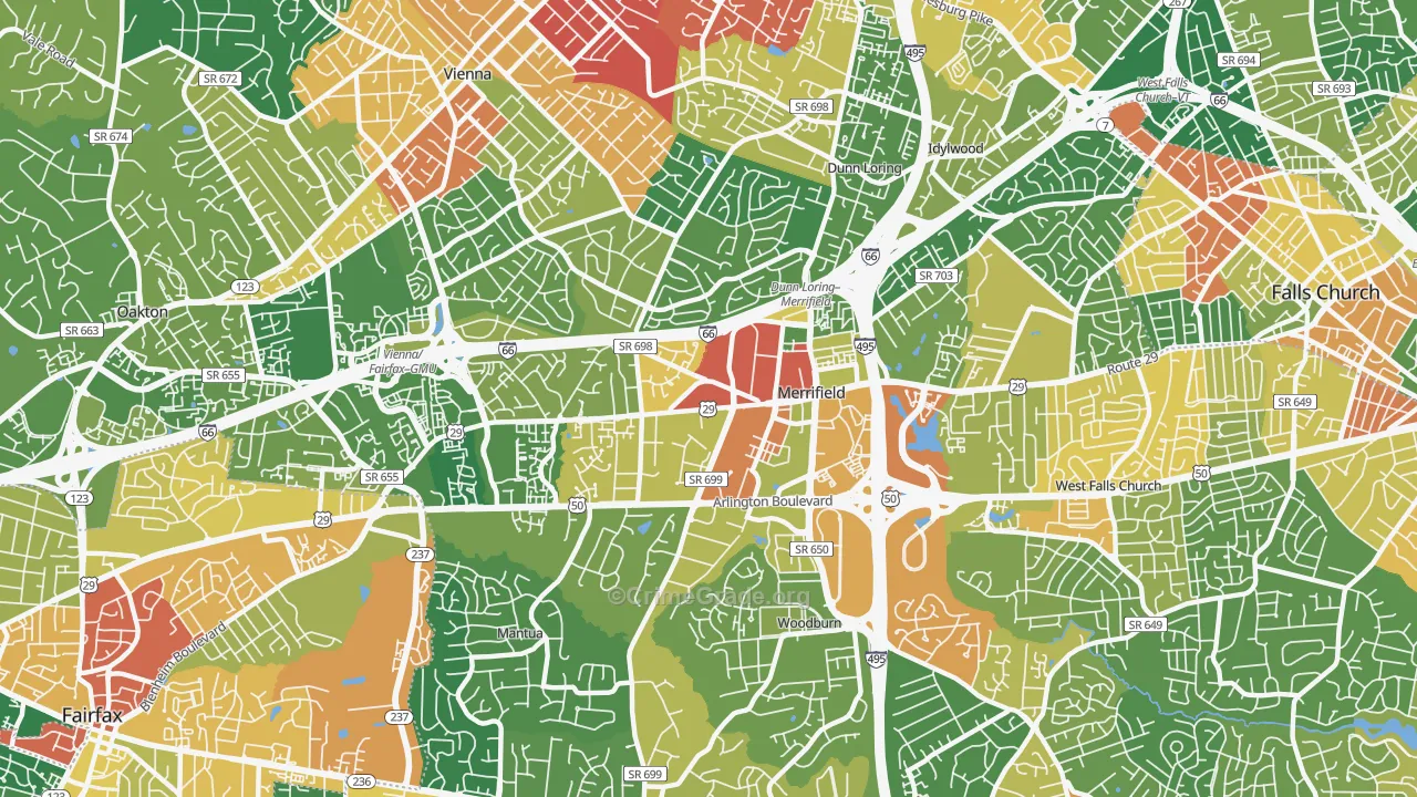 Merrifield, Fairfax, VA Map of Vandalism Rates