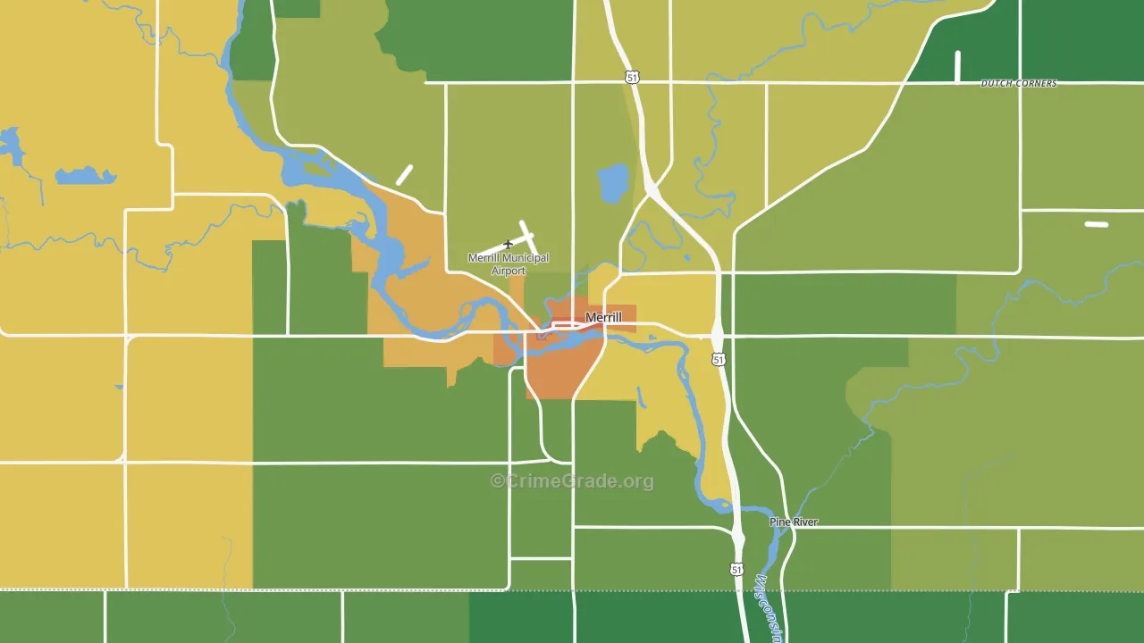 Merrill, WI Map of Vandalism Rates