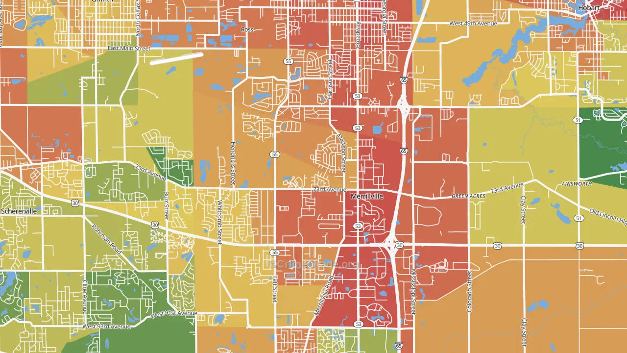Merrillville, IN Map of Vandalism Rates