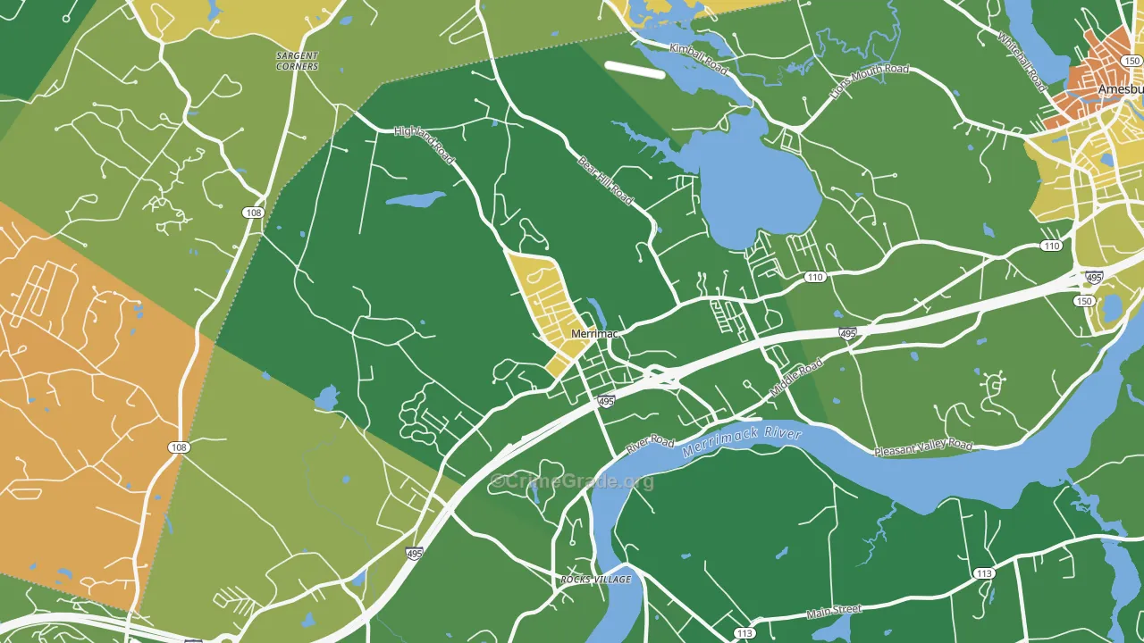 Merrimac, MA Map of Vandalism Rates