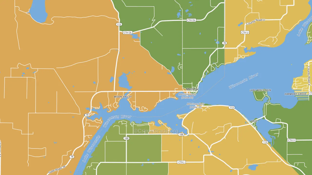 Merrimac, WI Map of Vandalism Rates
