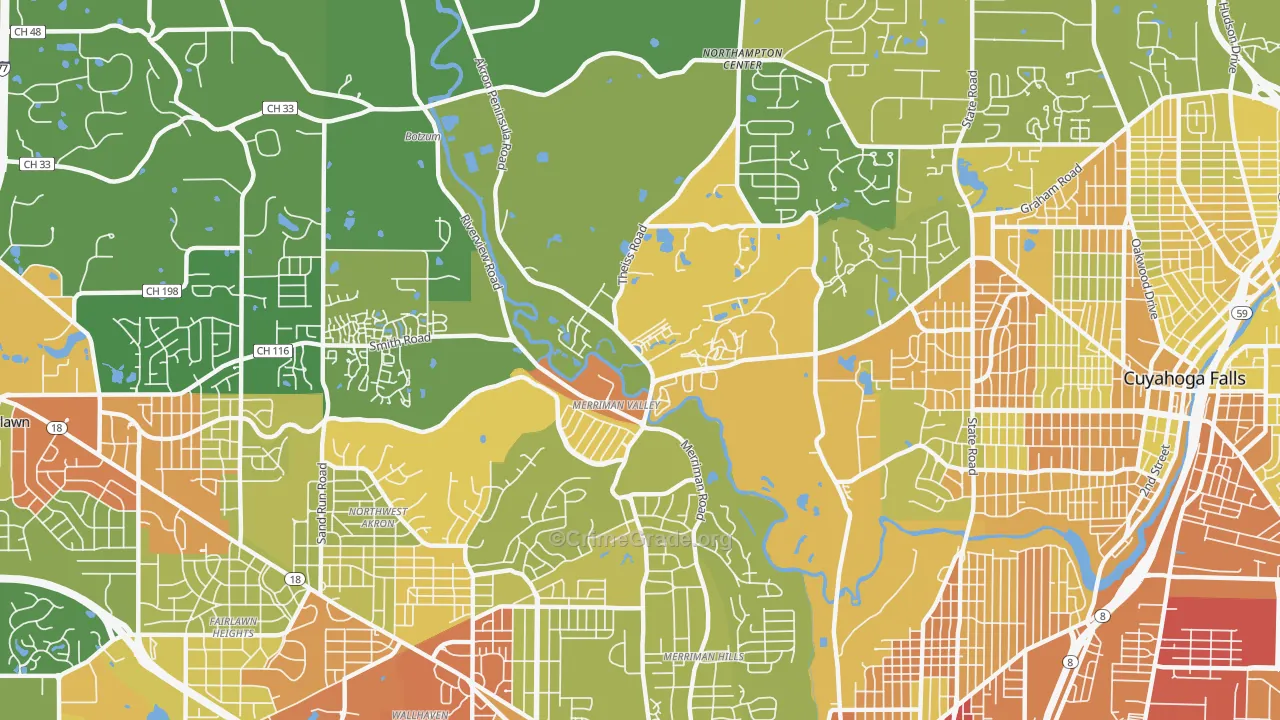 Merriman Valley, Akron, OH Map of Vandalism Rates