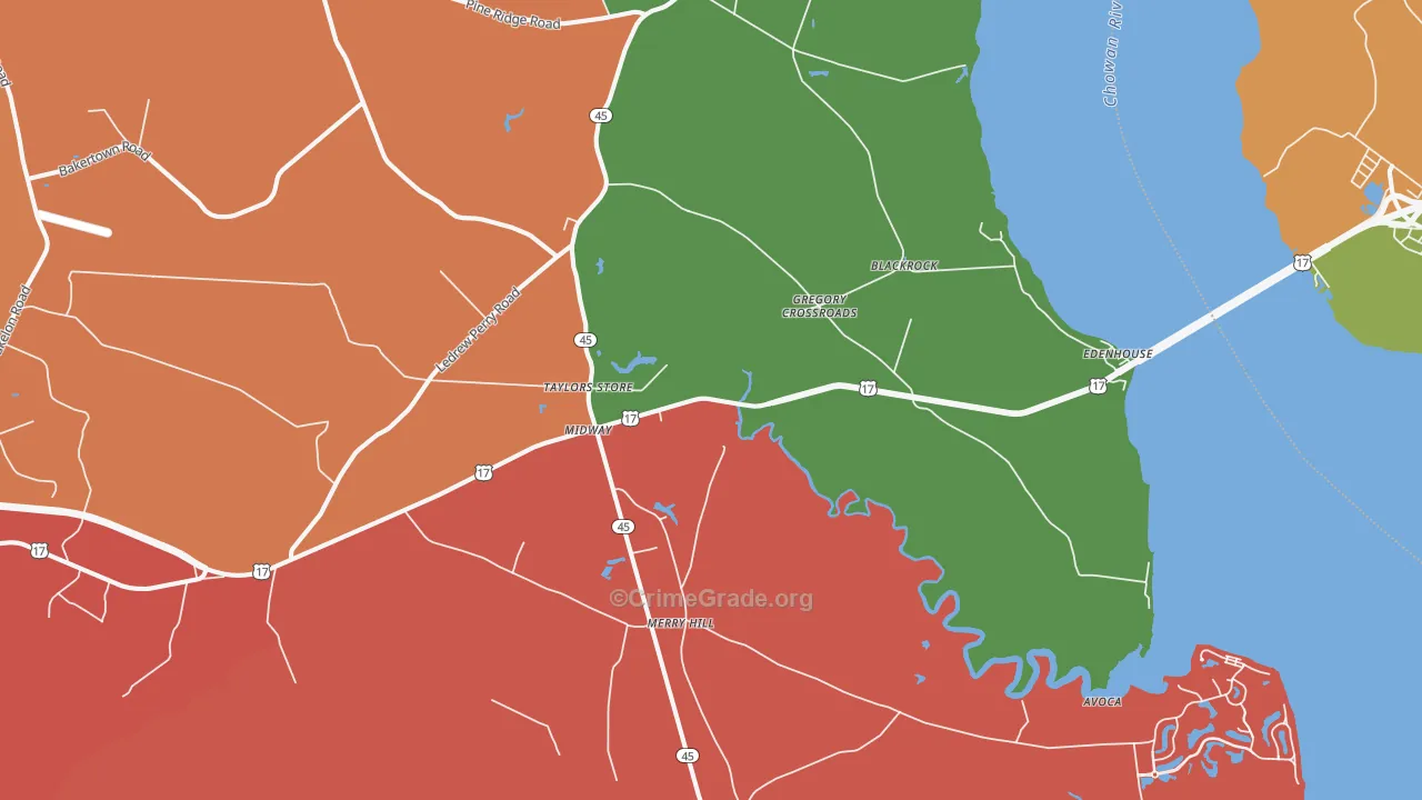Merry Hill, NC Map of Vandalism Rates