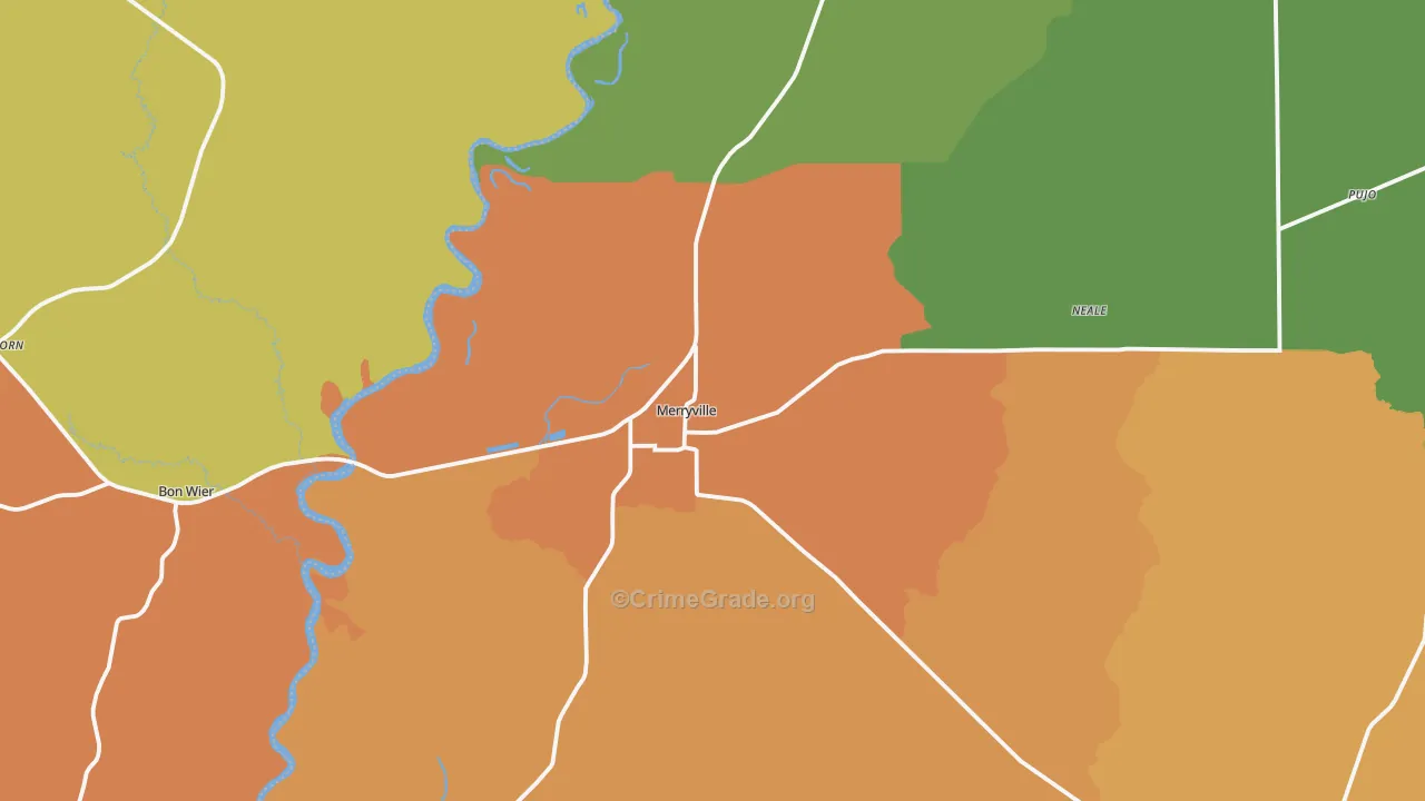 Merryville, LA Map of Vandalism Rates