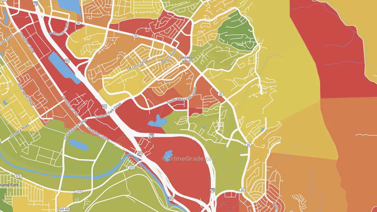 Mesa Hills, El Paso, TX Map of Vandalism Rates