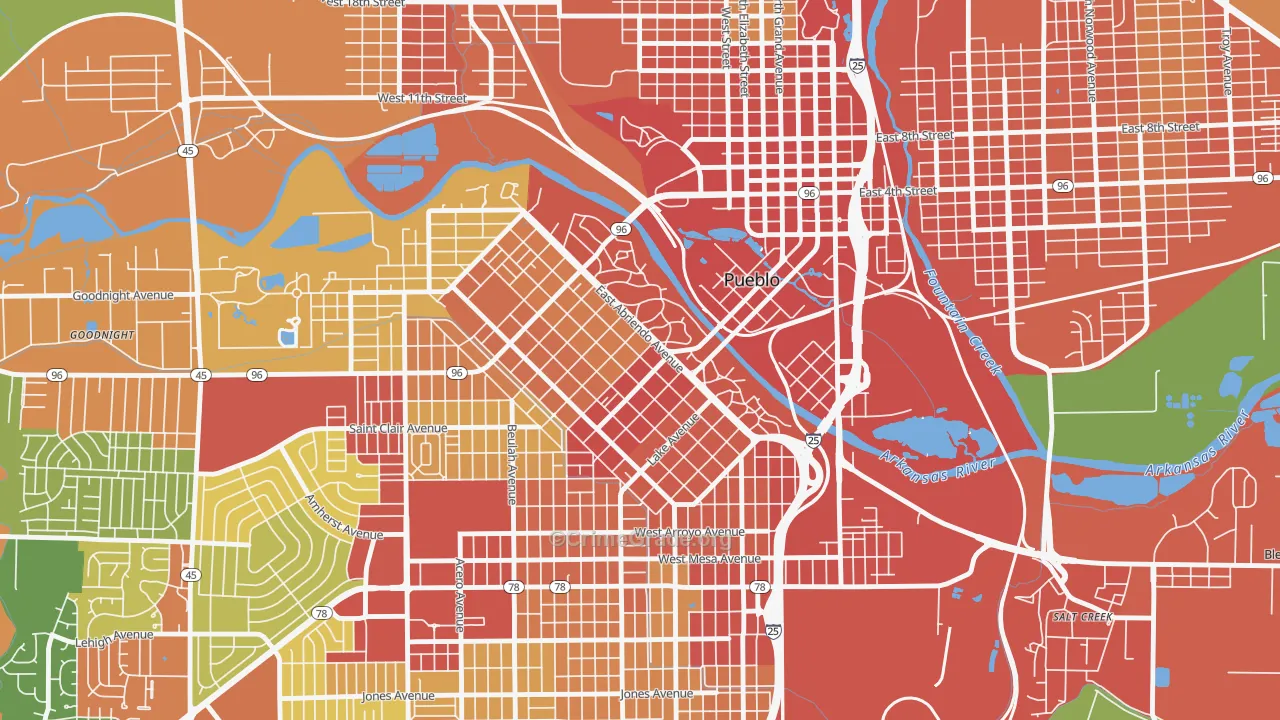 Mesa Junction, Pueblo, CO Map of Vandalism Rates