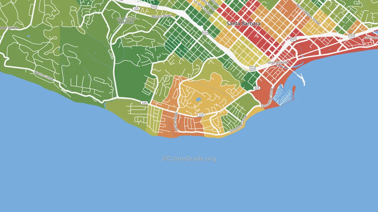 Mesa, Santa Barbara, CA Map of Vandalism Rates
