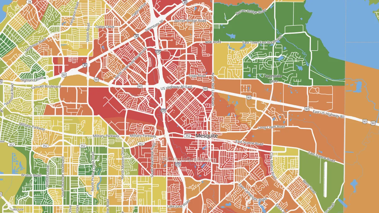 Mesquite, TX Map of Vandalism Rates