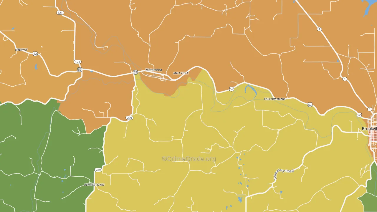Metamora, IN Map of Vandalism Rates