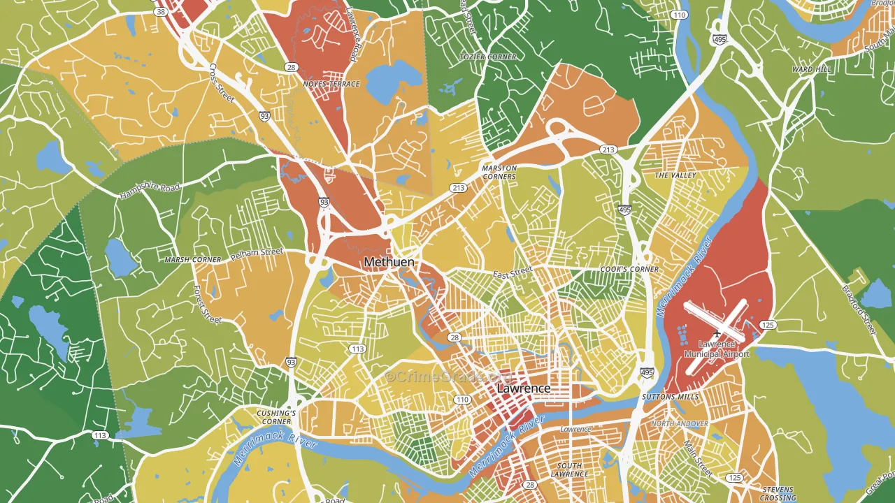 Methuen Town, MA Map of Vandalism Rates