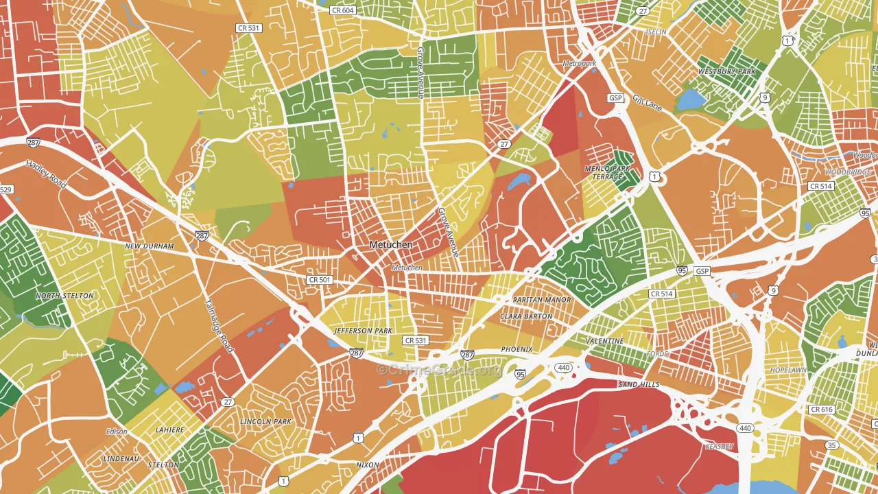 Metuchen, NJ Map of Vandalism Rates