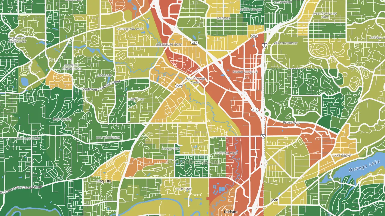 Metzger, Tigard, OR Map of Vandalism Rates