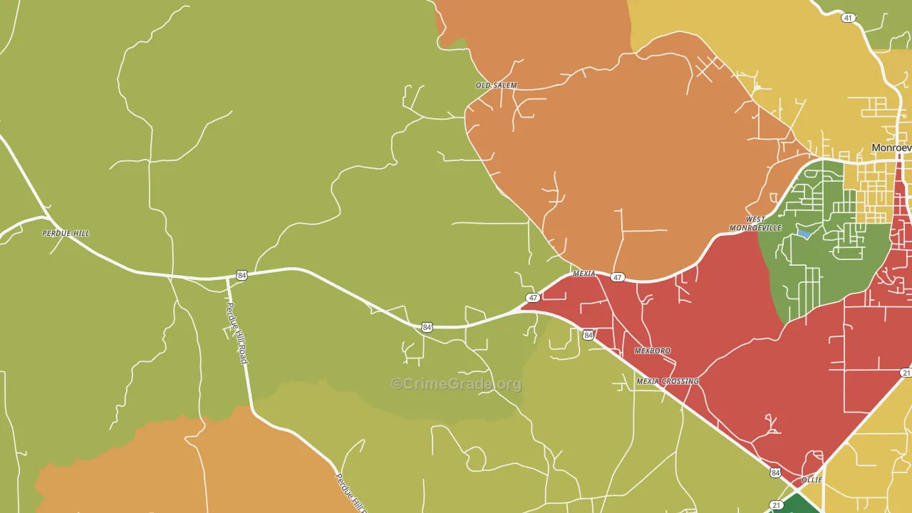 Mexia, AL Map of Vandalism Rates