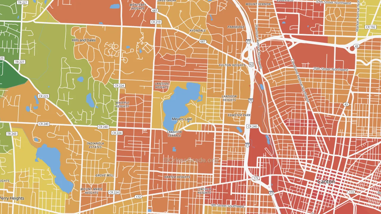 Meyers Lake, OH Map of Vandalism Rates